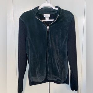 VNTG Pendleton Leather Suede merino Wool sweater Jacket Black Zip Up Co…